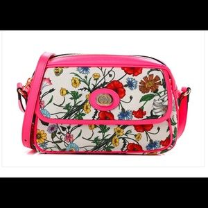 GUCCI Canvas Flora Floral Shoulder Bag White Fuchsia Fluo